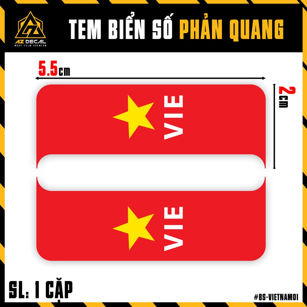 Tem Phản Quang Dán Biển Số Xe Mẫu Cờ Việt Nam | Sticker Dán Biển Số Xe Máy, Xe Ô Tô, Xe Điện Chống Nước, Bền Màu