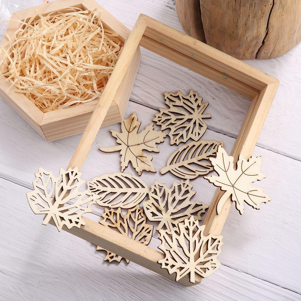 Set 10 Phụ Kiện Treo Trang Trí Bằng Gỗ Hình Chiếc Lá