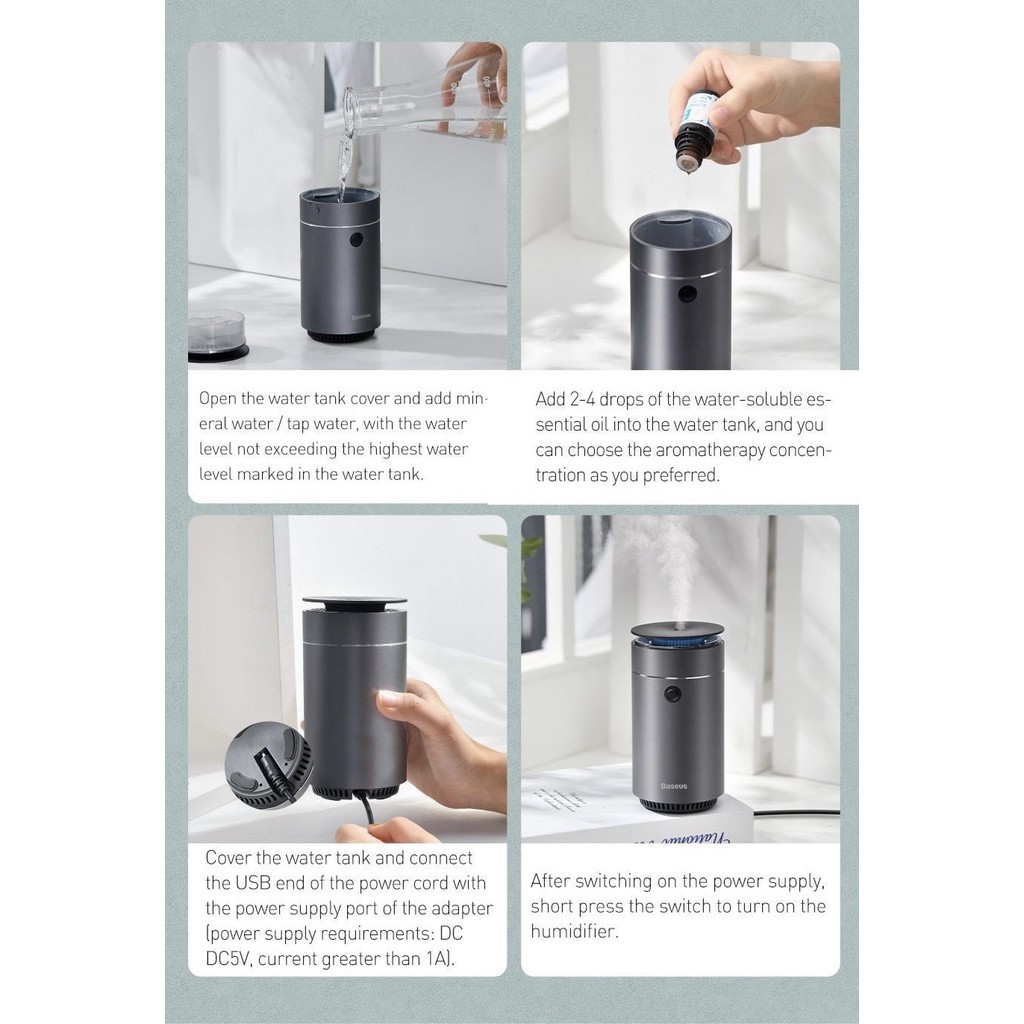 Máy phun sương tạo ẩm, xông tinh dầu mini dùng cho xe hơi Baseus Time Aromatherapy Humidifier - 75ml