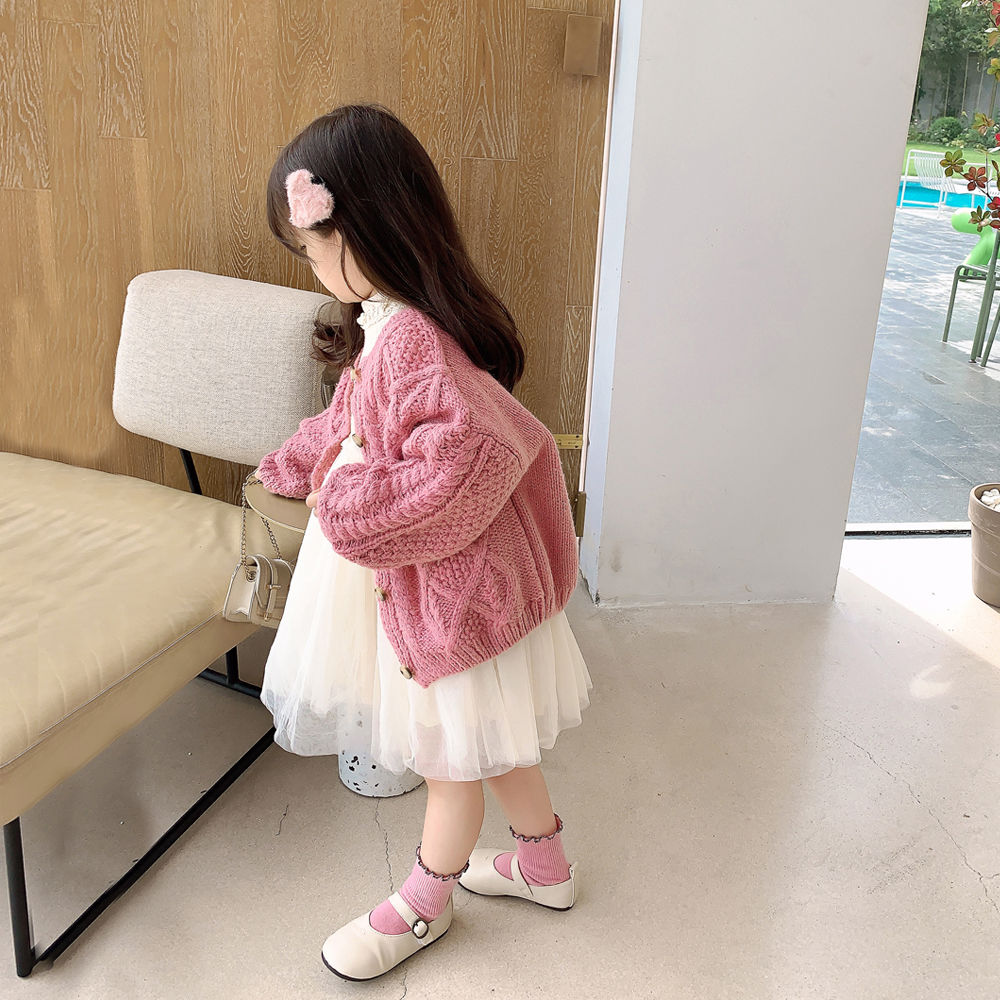Áo khoác cardigan dệt kim thời trang mùa thu kiểu dáng dễ thương cho bé gái