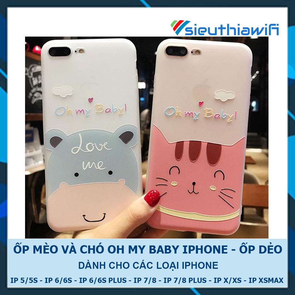 Ốp lưng iphone Mèo và chó baby trơn 5/5s/6/6s/6plus/6splus/7/8/7plus/8plus/x/xs/xs max/11/11promax- Awifi Case B5-3