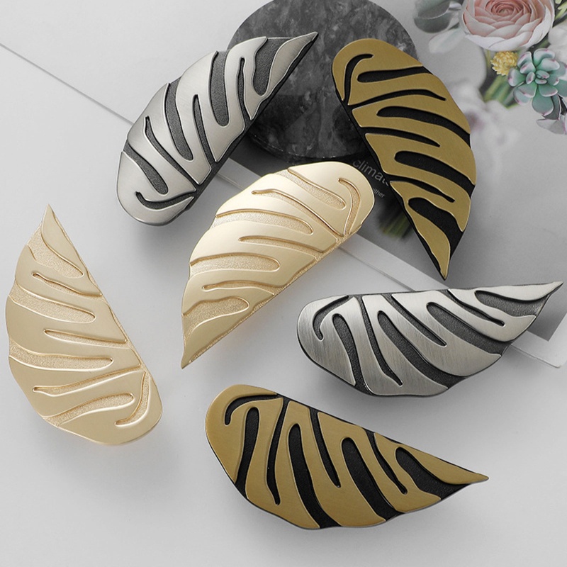 Tay Nắm Ngăn Kéo Hình Chiếc Lá Màu Vàng Đen Sang Trọng