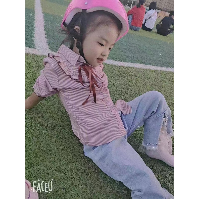 Áo sơ mi dày tay cổ nơ nhiều màu cho bé gái  N01003