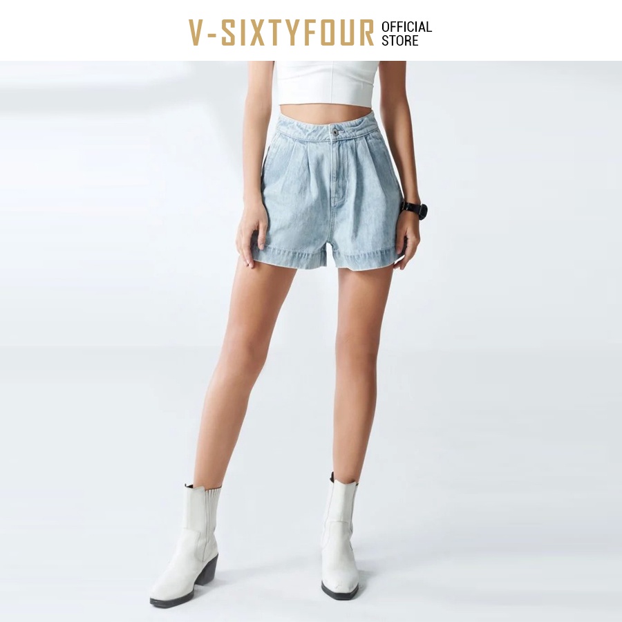 Quần Short Jeans Nữ Dáng Đứng Xếp Ly V-SIXTYFOUR - 220WD1102F1910