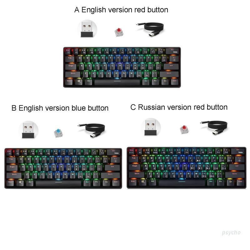 Psy Russian English Mechanical Keyboard 61 Keys USB Wired 2.4G Wireless Dual Mode Gaming Keyboards Backlight for Desktop PC Laptop