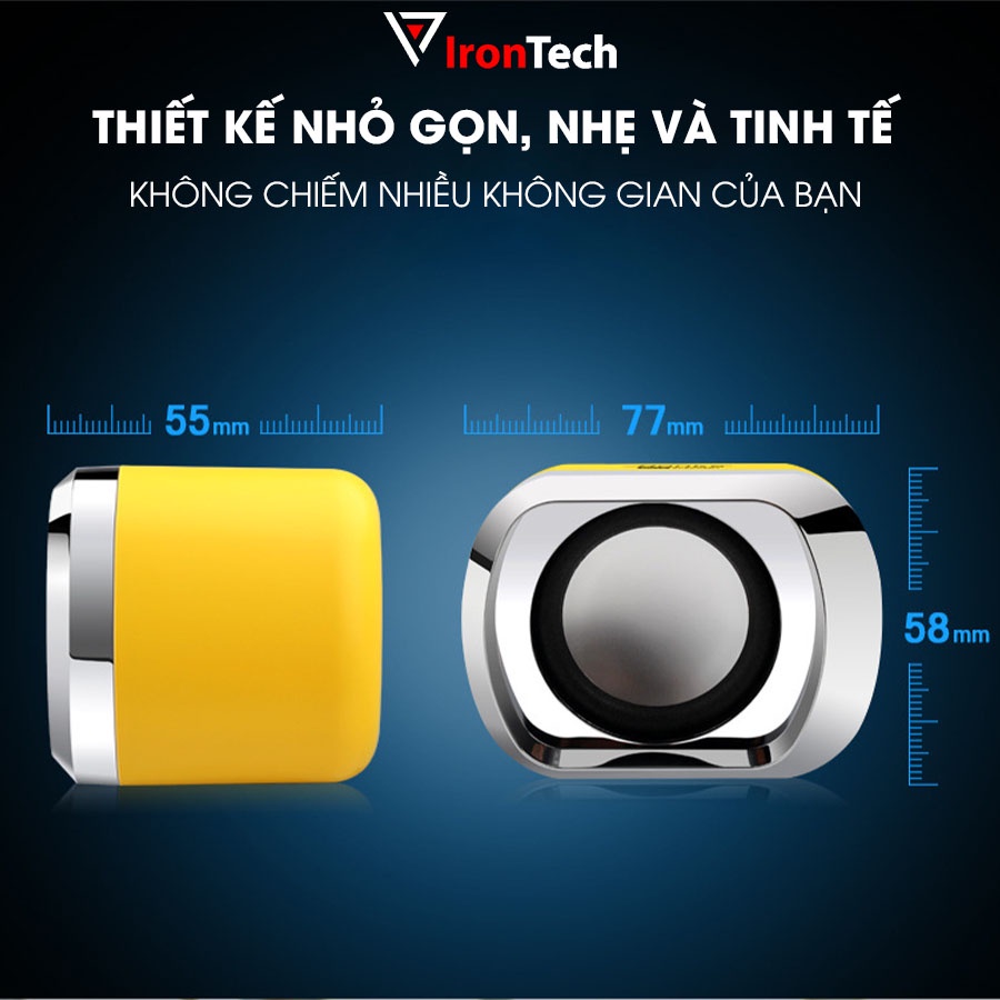 Loa máy vi tính mini có dây IronTech Bonks DX12 nhỏ gọn cầm tay âm thanh nổi 3D siêu bass tương thích laptop pc