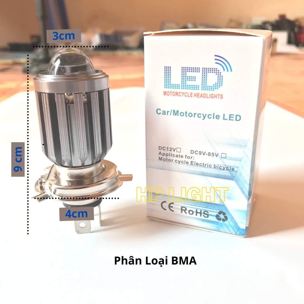 Đèn Pha Led Xe Máy Bi Cầu 2 Màu Cos Vàng Pha Trắng H4 Siêu Sáng Chính Hãng BMA HPLight V6