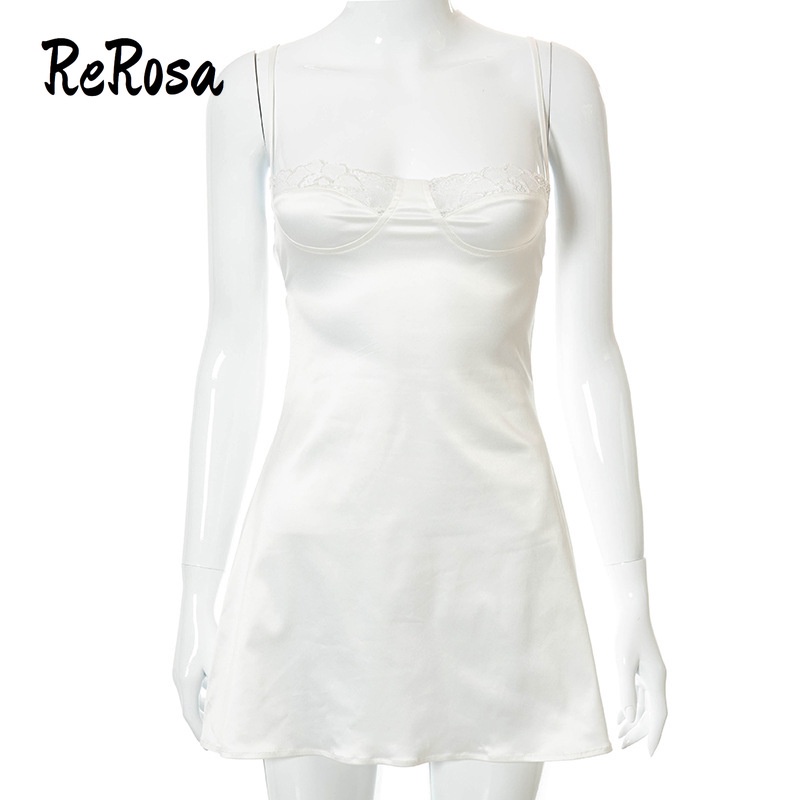 Đầm Ngắn Hai Dây Màu Trơn Phối Ren Thời Trang Cho Nữ