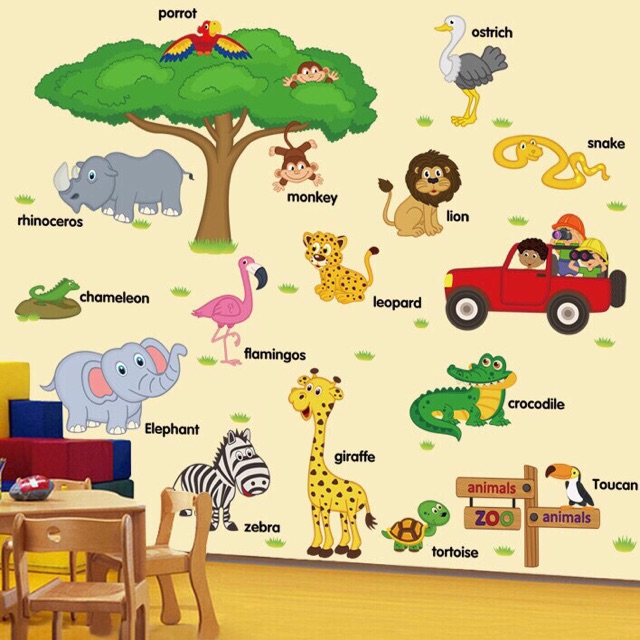 Decal dán tường động vật - Decal thú cho bé  giá tận xưởng có keo sẵn bóc dán dễ dàng