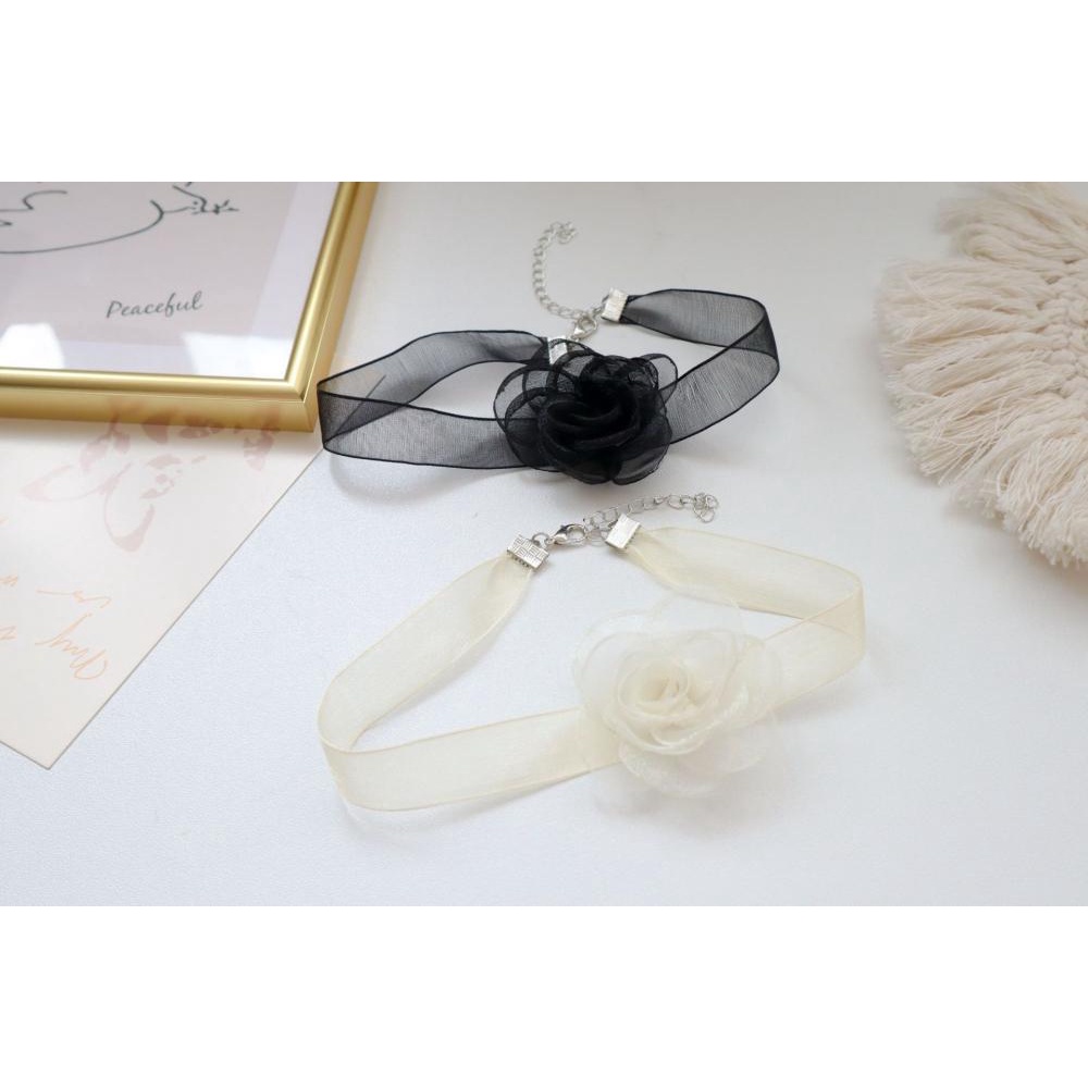 Vòng Cổ choker Vải Tuyn Hoa Hồng