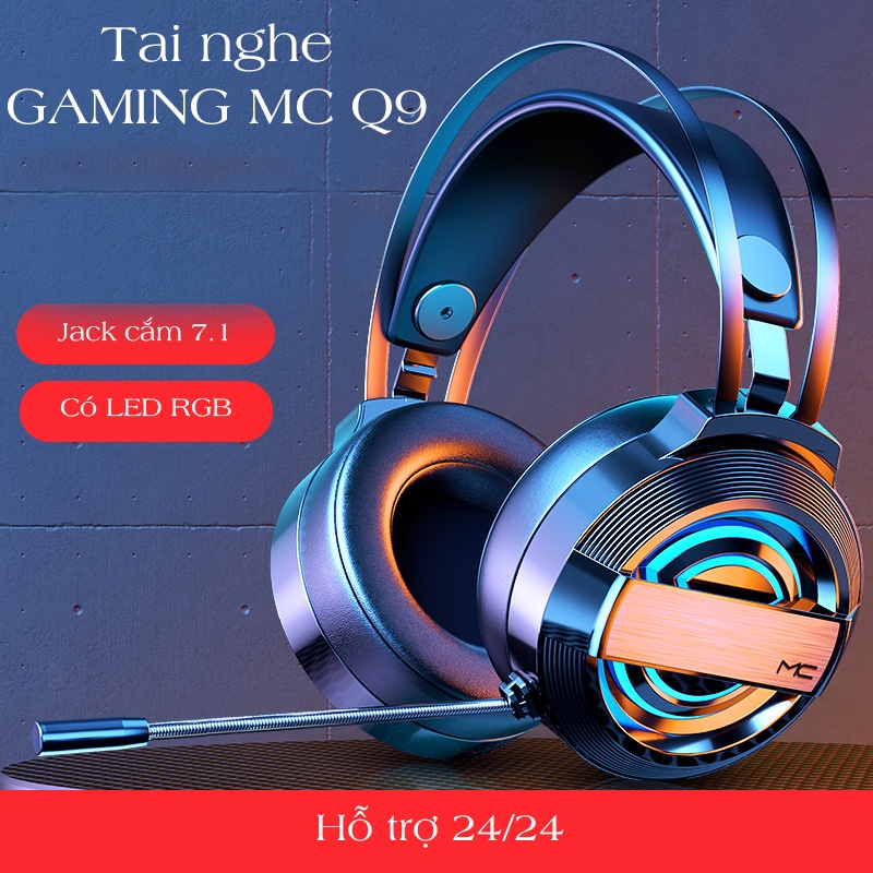 Tai nghe chụp tai GAMING MC Q9 có đèn LED đổi màu, có mic đàm thoại, headphone học online, chơi game trên laptop, pc