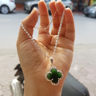 Dây chuyền bạc cỏ 4 lá Ngọc bích