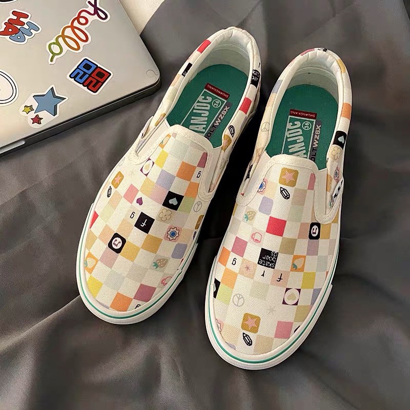 ( SẴN NHIỀU SIZE) GIÀY THỂ THAO, GIÀY VẢI CANVAS HỌA TIẾT KẺ Ô PHONG CÁCH THỜI TRANG HÀN QUỐC