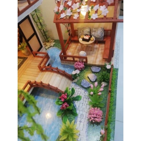 (Tặng mica,đèn,keo sữa)Mô hình nhà búp bê đô chơi phong cách cổ trang diy doll house bé tự lắp ráp P010