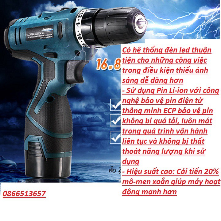 máy khoan pin 16.8v 2 pin đầy đủ phụ kiện