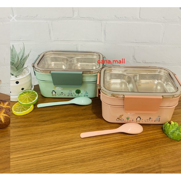 Hộp cơm văn phòng 2 tầng inox có quai xách tiện dụng, hộp cơm bỏ lồ vi sóng,hộp cơm băn phòng,hộp cơm | BigBuy360 - bigbuy360.vn