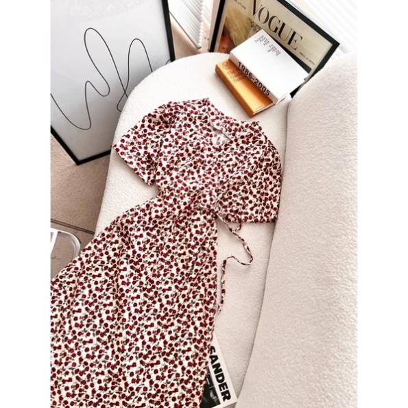 Váy Hoa Nhí Đầm Nử Cổ Đắp Chéo Dáng Suông Chất Vải Dày Dặn Phong Cách Ulzzang Siêu Tôn Dáng.