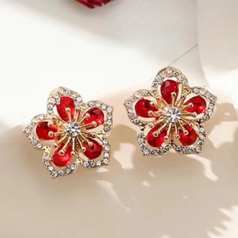 Khuyên Tai Hình Hoa Đào Đính Đá Pha Lê Phong Cách Nhật Hàn Thanh Lịch