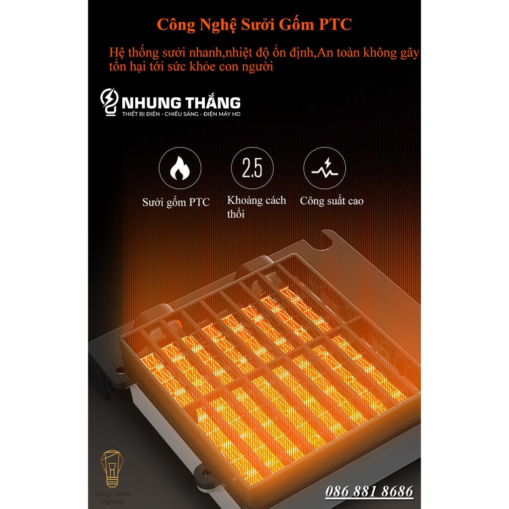 Máy Sưởi Cây NSB-200 Quạt Sưởi Để Bàn - Công Nghệ Sưởi Gốm PTC - Làm Nóng Nhanh - Có Điều Khiển Từ Xa - Xoay 90 Độ