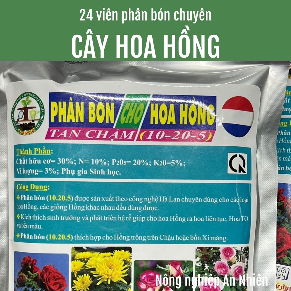 24 Viên Phân Bón Chuyên Dùng Cho Hoa Hồng, Cây cảnh, Phân tan chậm, Phân viên nén