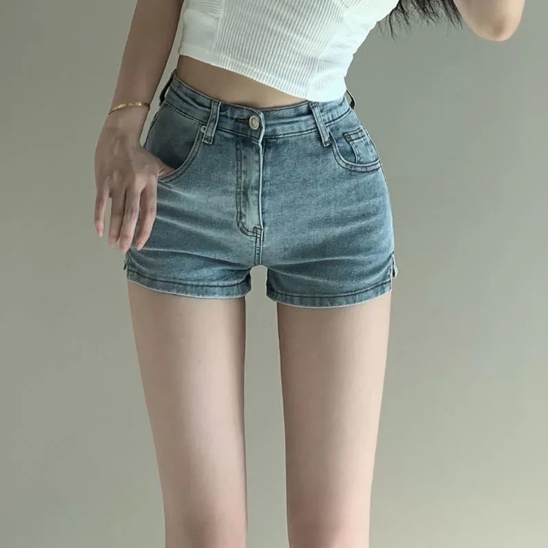 Quần Short Denim Lưng Cao Dáng Chữ A Màu Xanh Nhạt Thời Trang Mùa Hè Mới Cho Nữ