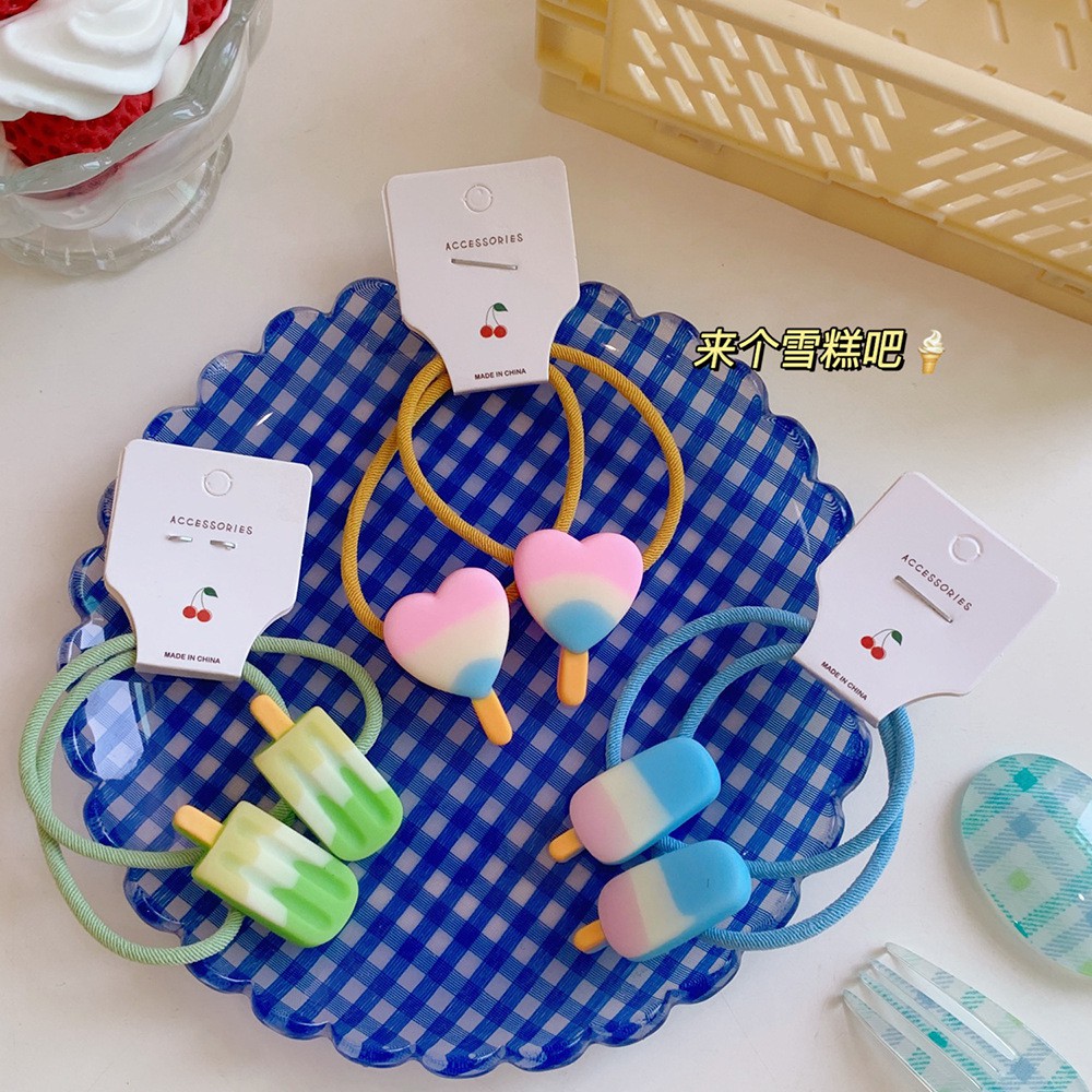 Set 2 dây cột tóc họa tiết cây kem xinh xắn cho nữ