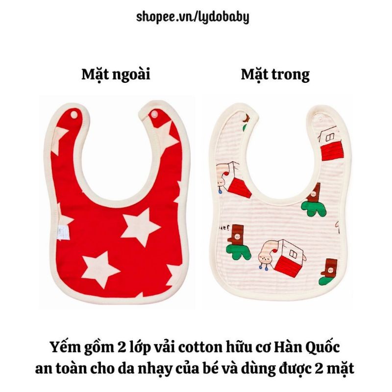 Yếm cho bé trai bé gái vải cotton hữu cơ Hàn Quốc 2 lớp size từ 6 tháng 12 tháng đến 3 tuổi