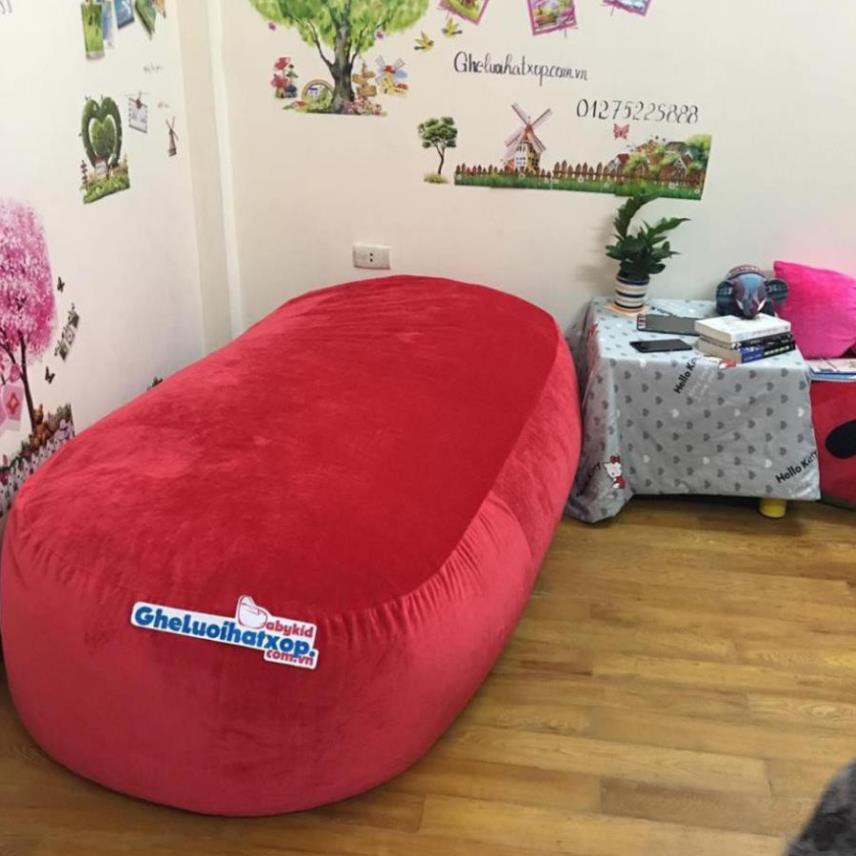 Giường xốp oval nhung đỏ, cỡ 100x150x40cm, đã có hạt xốp
