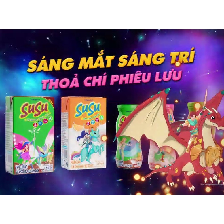 Vỉ 4 HỘP SỮA SUSU 110ML, Đủ vị Cam, Dâu