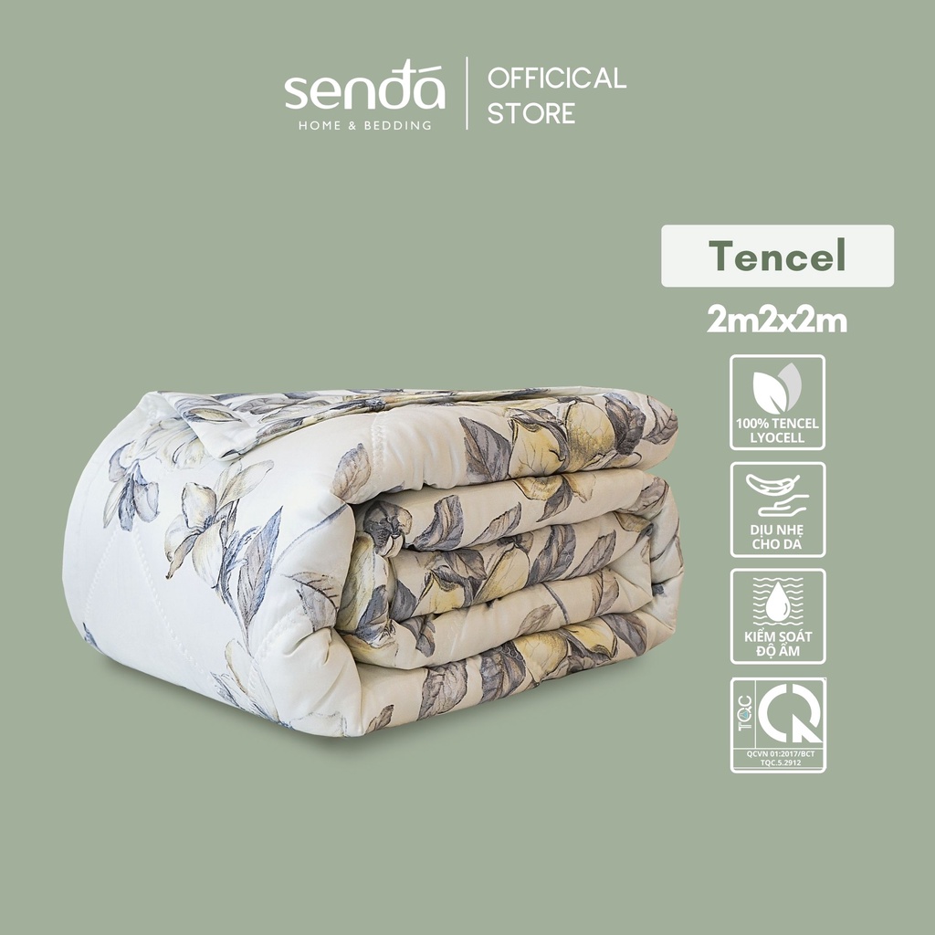 Vỏ chăn trần bông lồng được ruột Lụa Tencel 2mx2m2 Sen Đá Home Bedding họa tiết, mền chần mùa đông, hè cao cấp