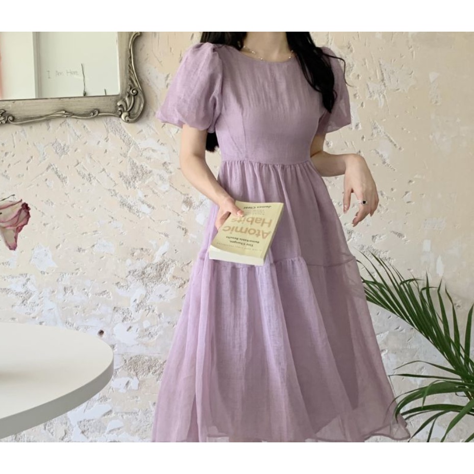 Đầm Ngắn Dáng Chữ A Màu Tím Phong Cách Thời Trang Hàn Quốc Dành Cho Nữ
