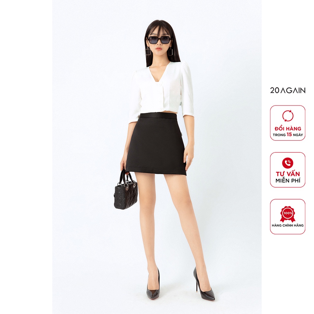 Áo sơ mi nữ dáng croptop 20AGAIN, thiết kế vạt chồng, phong cách trẻ trung, vải lụa nhăn cao cấp ASA1867