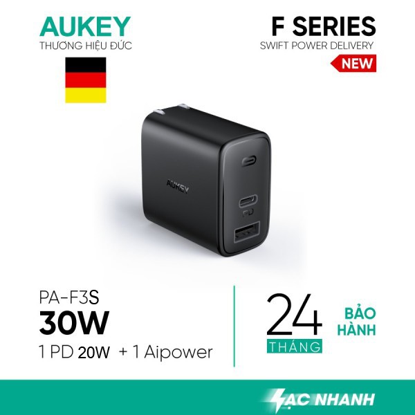 CỦ SẠC AUKEY 2 CỔNG AUKEY PA-F3S 32W CHUẨN PD20W