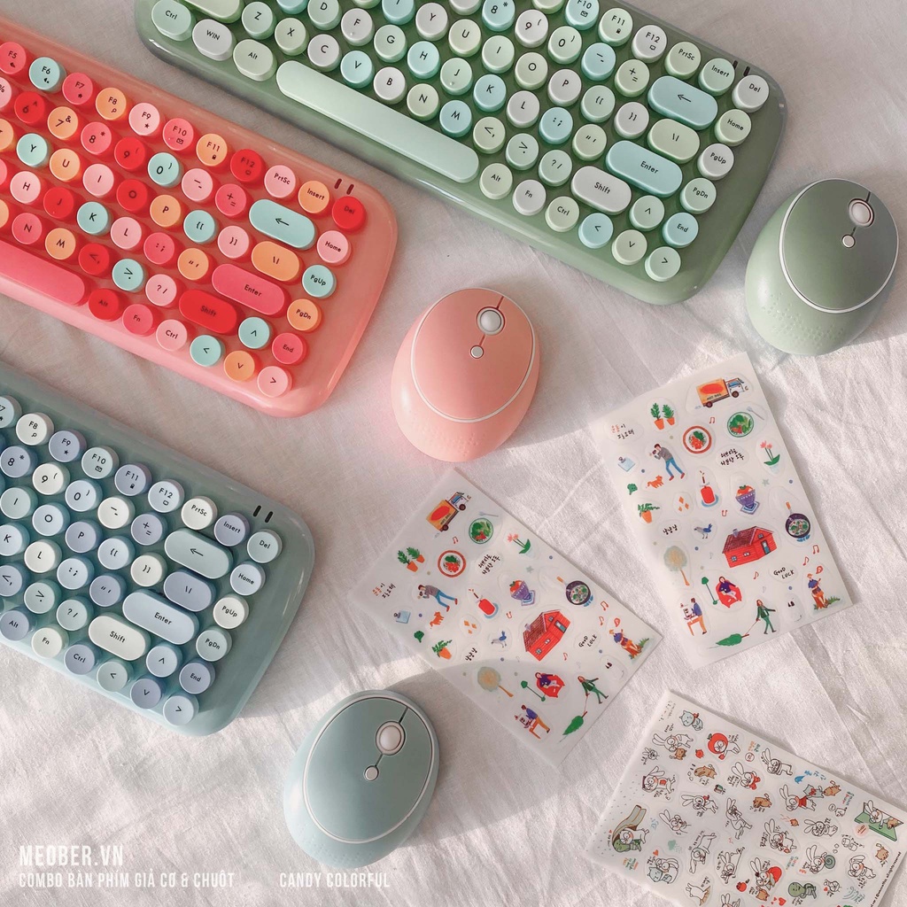 [TẶNG LÓT CHUỘT] Bộ bàn phím cute không dây giả cơ &amp; chuột MOFii Candy Colorful (5 Màu)