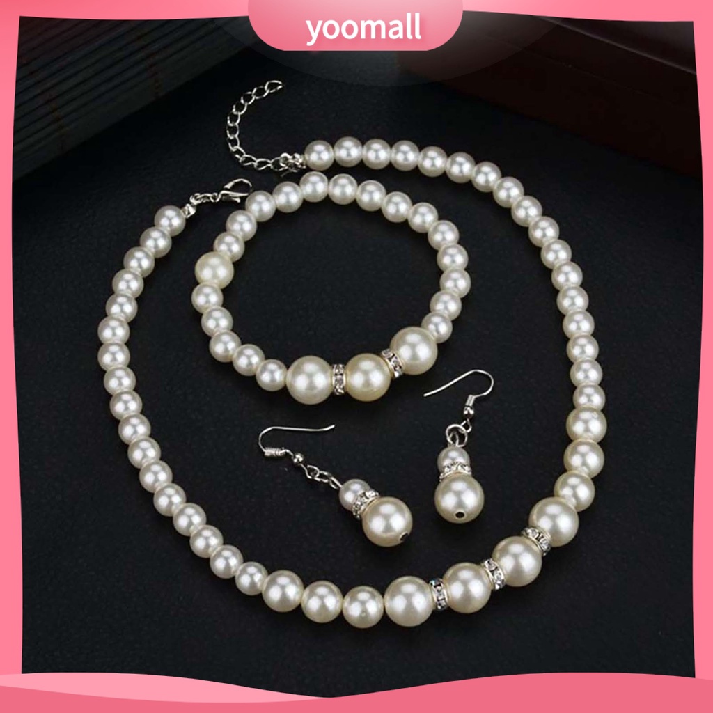 Bộ Trang Sức Đính Ngọc Trai Giả 3 Món Thiết Kế Tinh Tế Thời Trang Cho Nữ