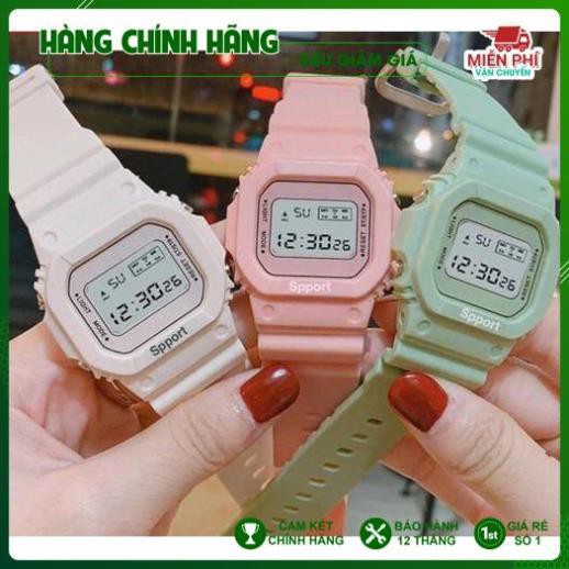 Đồng hồ thể thao nữ, đồng hô thời trang mặt chữ nhật dây cao su size 36x32mm