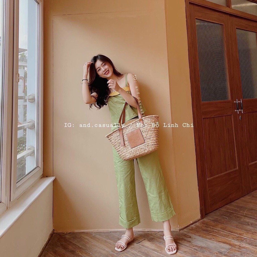 Bộ đũi xước 2 dây bản to quần ống rộng suông đồ bộ nữ đi biển TH10123