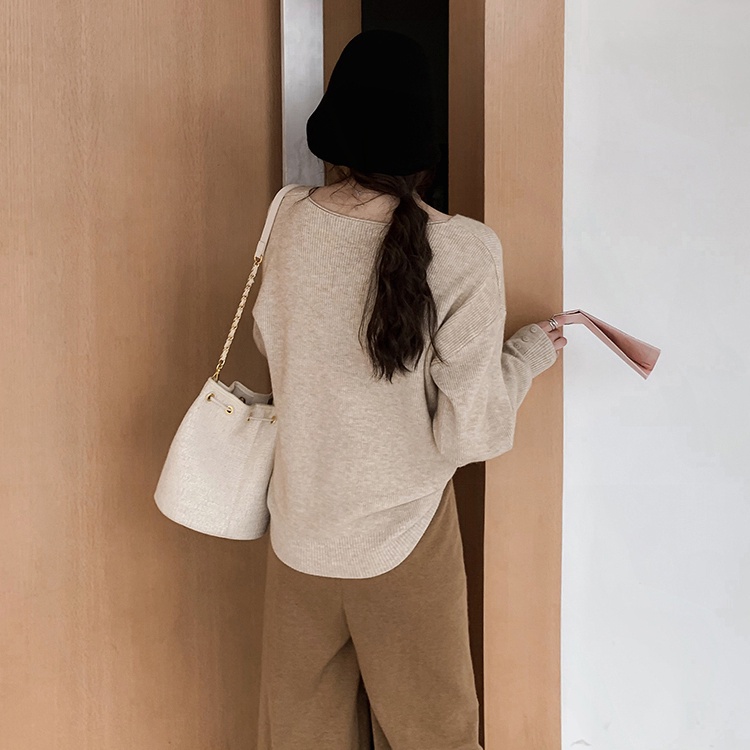 Liên Kết Liên Kết Với Nhau ✡ Thời Trang Áo sweater Dệt Kim Tay Dài Dáng Rộng Cổ Chữ v Cá Tính Cho Nữ