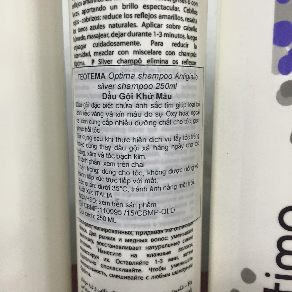 [+Tặng mũ trùm] DẦU GỘI TÍM KHỬ VÀNG OPTIMA Ý CHO TÓC BẠCH KIM SILVER HIGHLIGHT ITALY 250ML