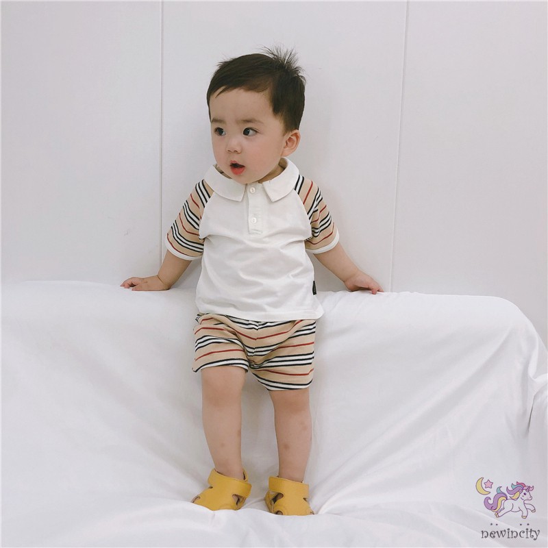 Set Áo Thun Kẻ Sọc + Quần Short Đáng Yêu Cho Bé Trai