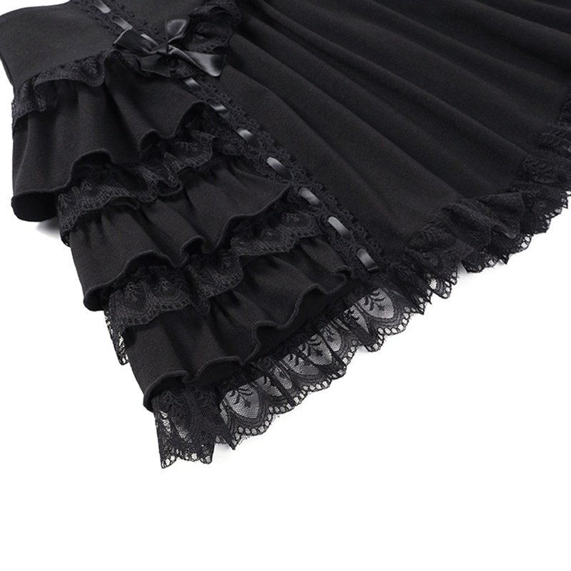 Chân Váy Chữ A Xếp Ly Lưng Cao Cột Nơ Phối Ren Phong Cách Goth Thời Trang Cho Nữ