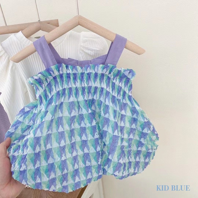 Set Áo Sơ Mi Cộc Tay Sọc Caro + Quần Dài Ống Loe Thời Trang Cho Bé Gái