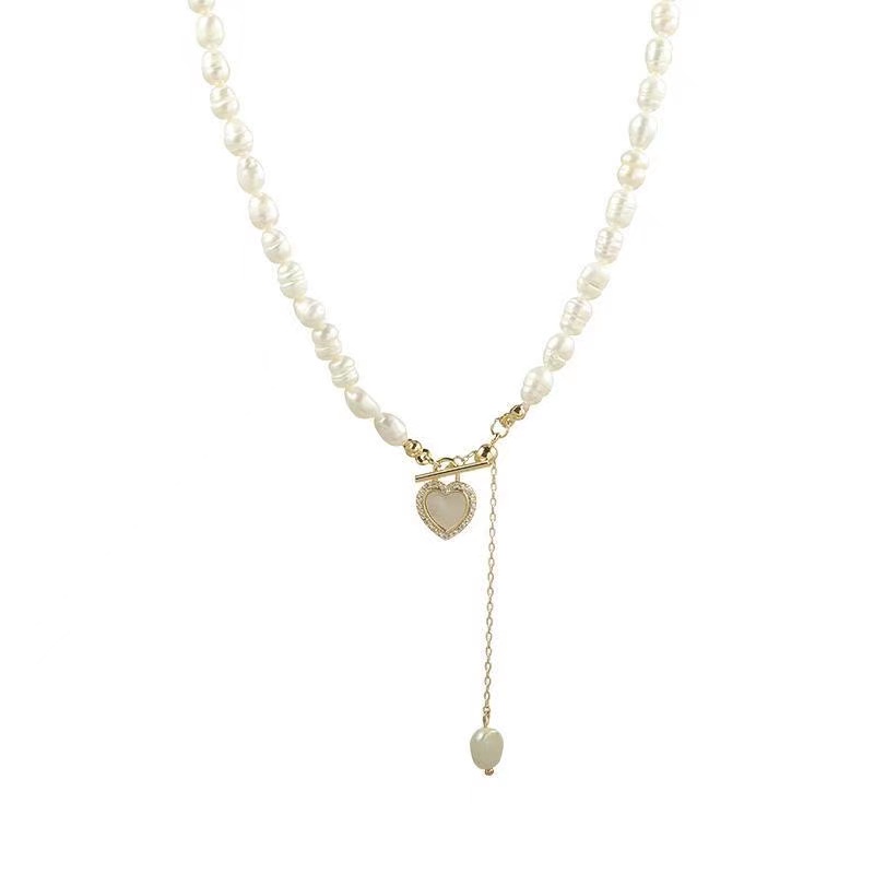 iF YOU Vòng cổ   mặt trái tim phối ngọc trai giả phong cách Hàn Quốc cổ điển thời trang cho nữ