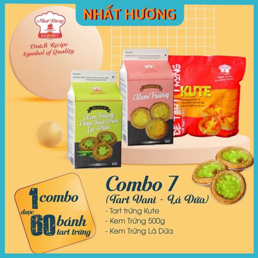 Combo Tart Trứng Kute Và Kem Trứng Vani – Lá Dứa(Combo 7)- Có Chén Nhôm