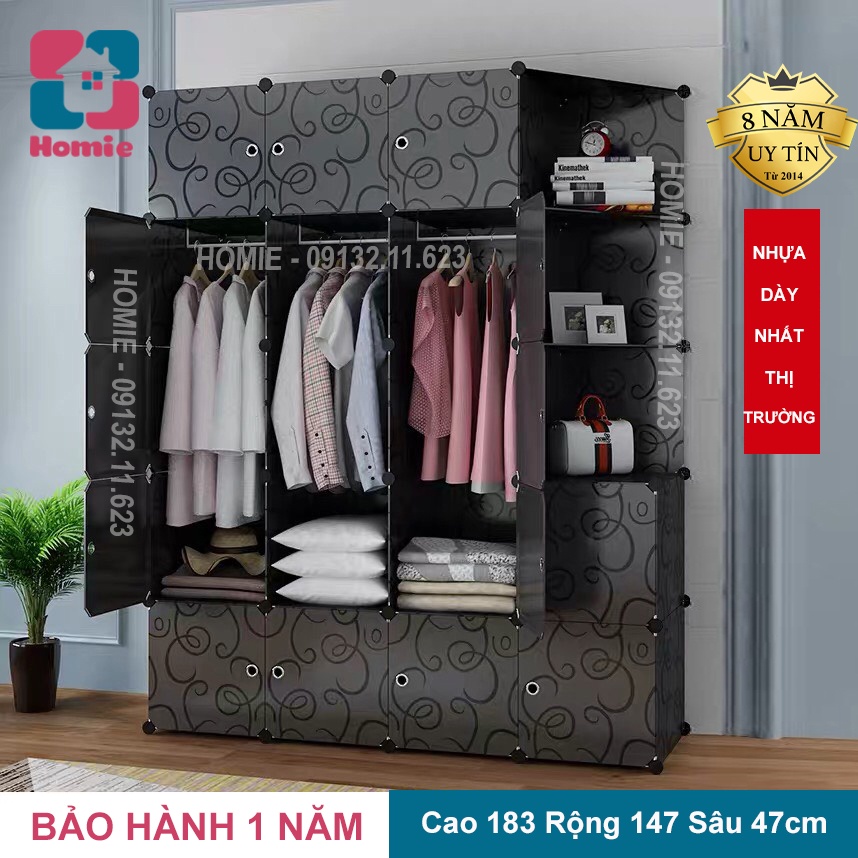 Tủ quần áo 20 ô loại to sâu 47cm - Tủ nhựa ghép lắp ráp đa năng thông minh