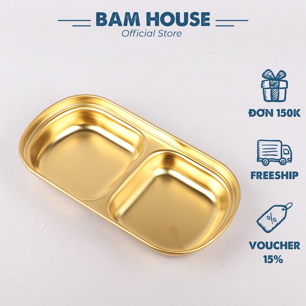 Chén chấm inox Bam House inox 304 vàng 2 ngăn cao cấp CCV04