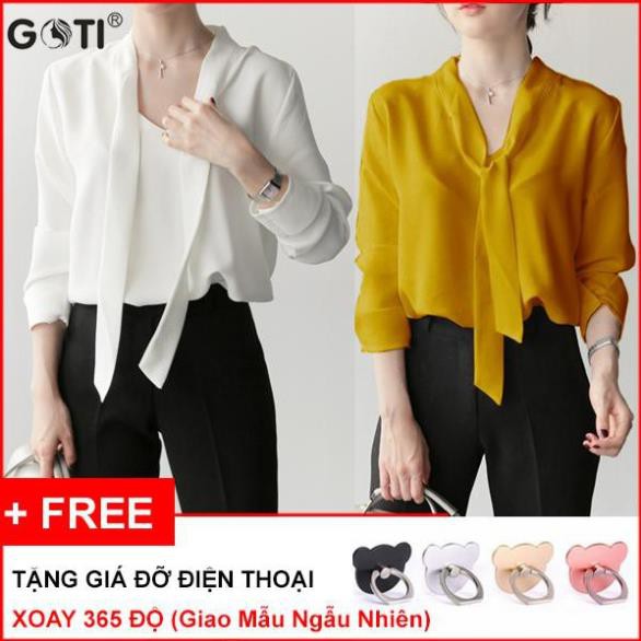 ÁO SƠ MI CÔNG SỞ KIỂU ÁO TAY LÂT CỔ V CỘT NƠ SINDI3091 - TẶNG GĐ