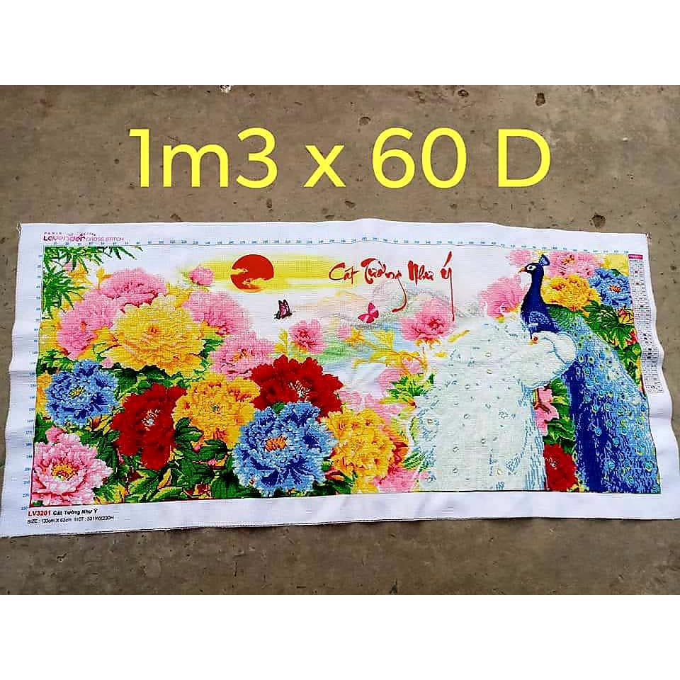 Tranh thêu chữ thập Phú quý cát tường KT:133x63cm, Tranh chưa thêu,Tặng kéo và xỏ chỉ,