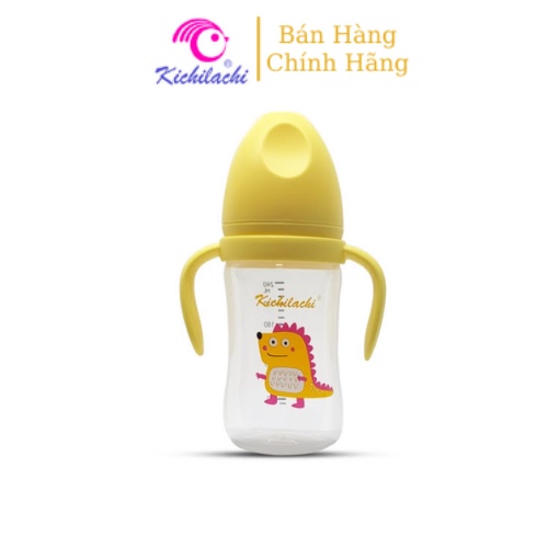 Bình Sữa Cho Bé, Nhựa PP Cổ Rộng, Kichi Có Quay Cầm 240ml