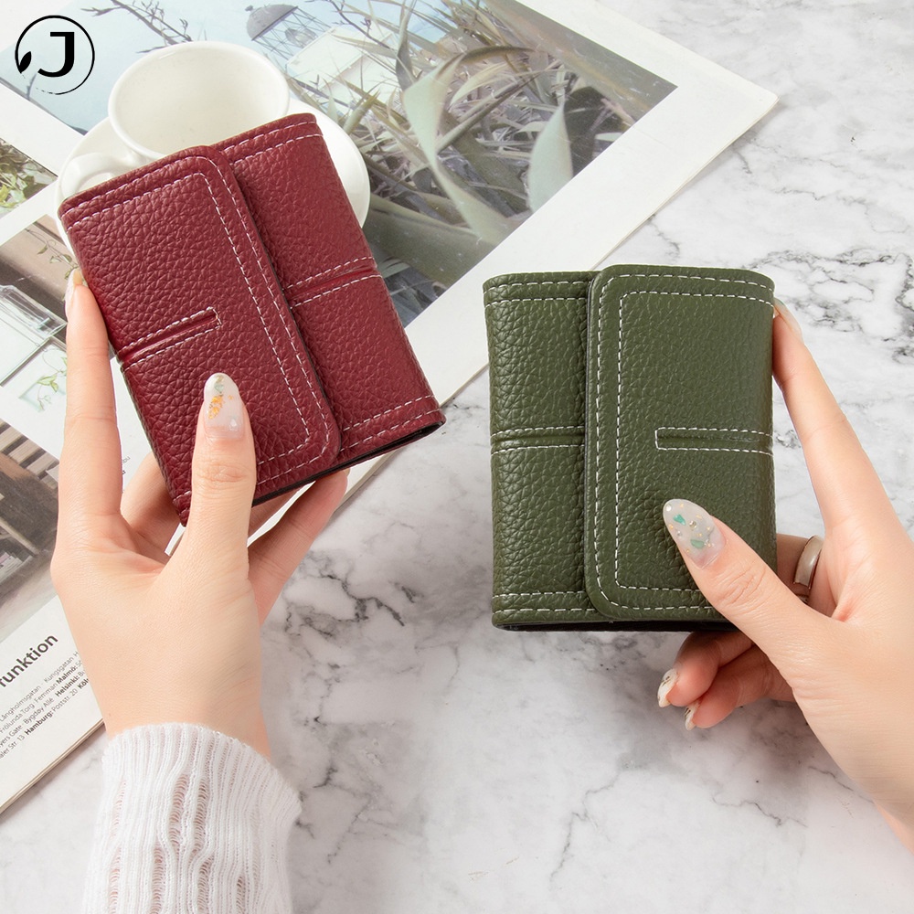 KAITIFEI Ví da nữ cầm tay mini nhỏ gọn đựng thẻ/tiền xu ngắn gập đẹp thời trang cao cấp có khóa kéo sang trọng cho nữ